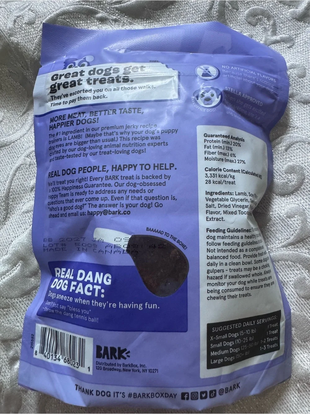 SEALED - BARK Baa Baa Jerky Bars Lamb Recipe Dog Treats 3 oz Best By 2027